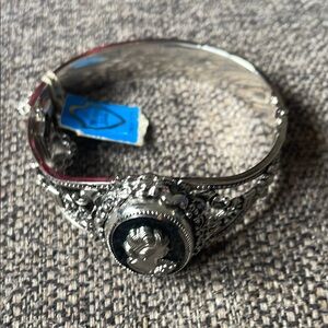 Whiting & Davis Silver Filigree Floral Bangle Bracelet